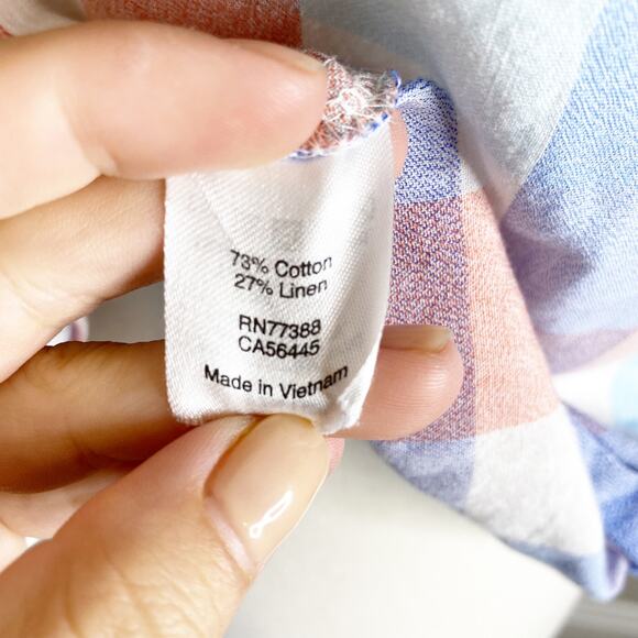 J Crew Pastel Plaid Linen Side Tie Tank Size 2 - Picture 5 of 6